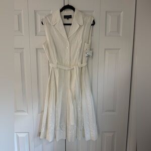 NWT Vintage Jones New York White Cotton Embroidered Midi Dress Size 14